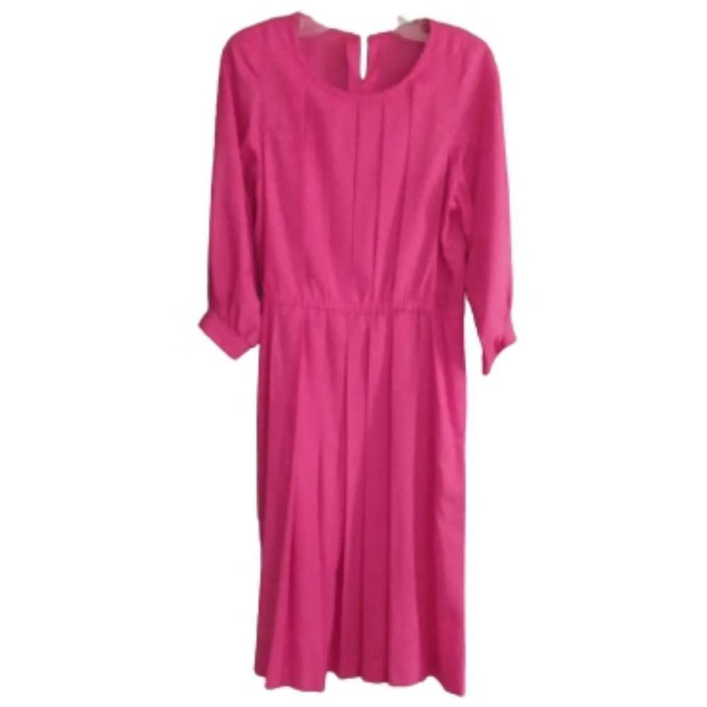 Bright Pink Pleated Midi Dress